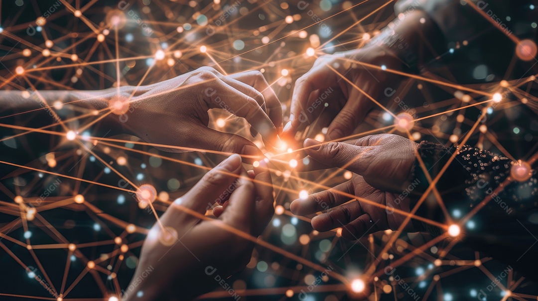 Fundo abstrato de tecnologia com mãos de um empresário se tocando