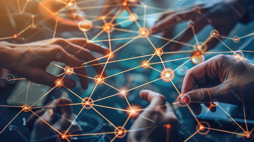 Fundo abstrato de tecnologia com mãos de um empresário se tocando