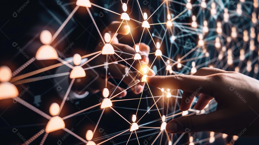 Fundo abstrato de tecnologia com mãos de um empresário se tocando