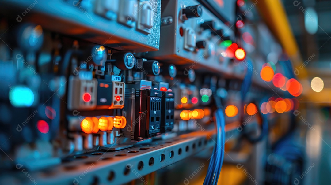 Fios dispostos ordenadamente em uma parede em uma sala de servidores exibindo a infraestrutura de segurança da rede