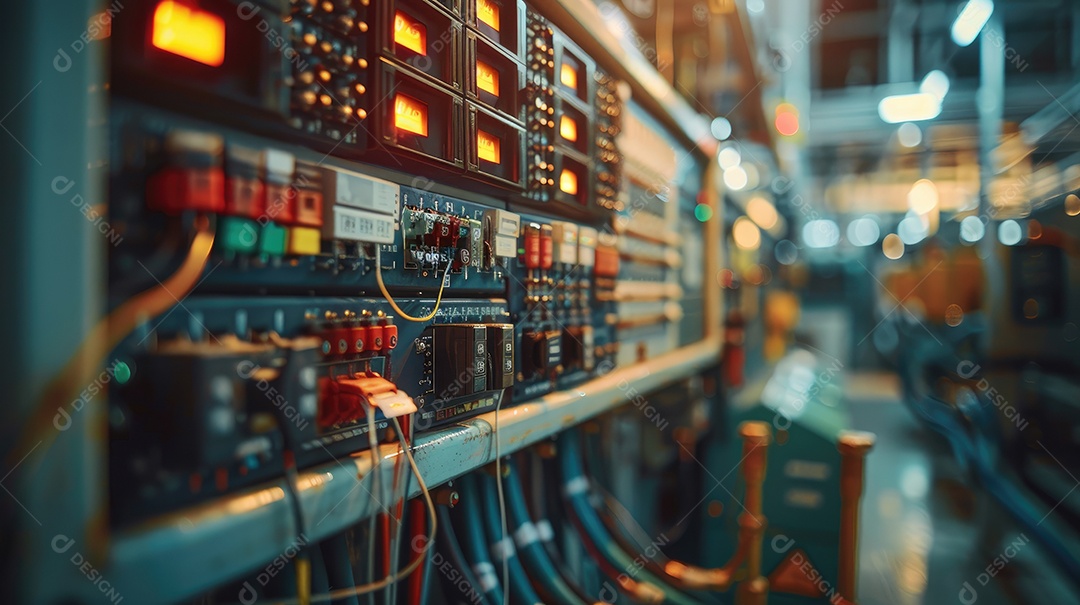 Fios dispostos ordenadamente em uma parede em uma sala de servidores exibindo a infraestrutura de segurança da rede