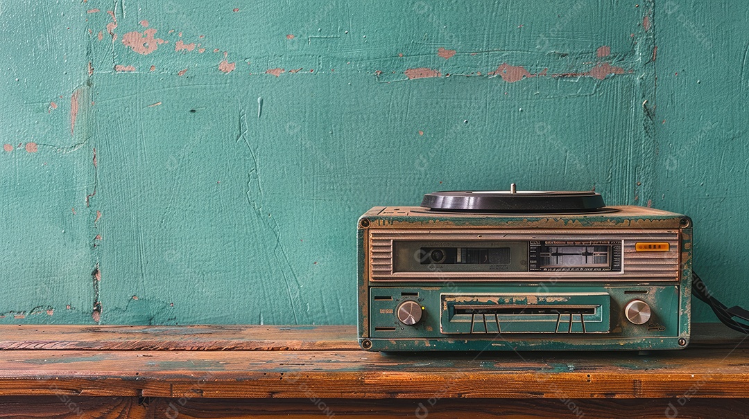 Rádio vintage retrô e estiloso como um banner amplo para conversas de mídia ou conceitos de streaming de podcast com área de copyspace