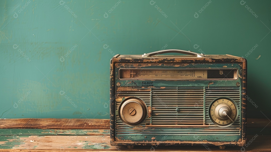 Rádio vintage retrô e estiloso como um banner amplo para conversas de mídia ou conceitos de streaming de podcast com área de copyspace