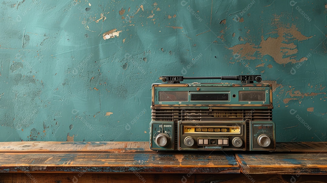 Rádio vintage retrô e estiloso como um banner amplo para conversas de mídia ou conceitos de streaming de podcast com área de copyspace