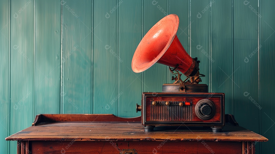 Rádio vintage retrô e estiloso como um banner amplo para conversas de mídia ou conceitos de streaming de podcast com área de copyspace