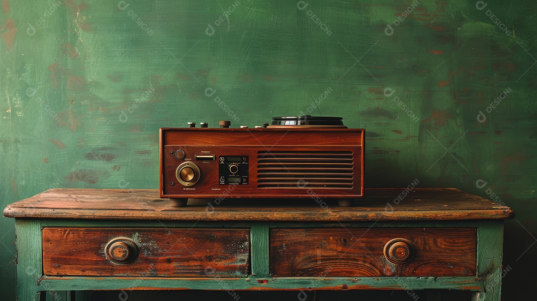 Rádio vintage retrô e estiloso como um banner amplo para conversas de mídia ou conceitos de streaming de podcast com área de copyspace