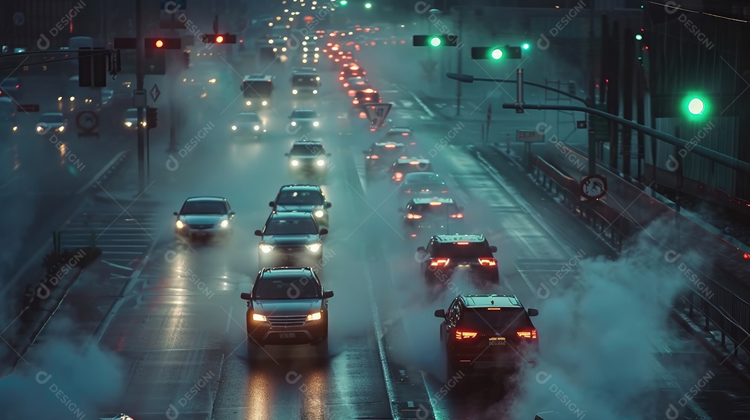 A poluição do ar vem do tráfego intenso de carros na fotografia profissional da cidade