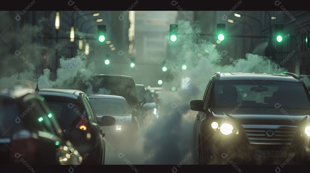 A poluição do ar vem do tráfego intenso de carros na fotografia profissional da cidade
