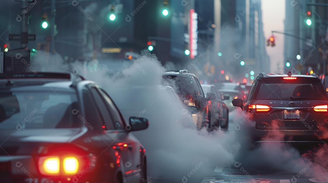 A poluição do ar vem do tráfego intenso de carros na fotografia profissional da cidade