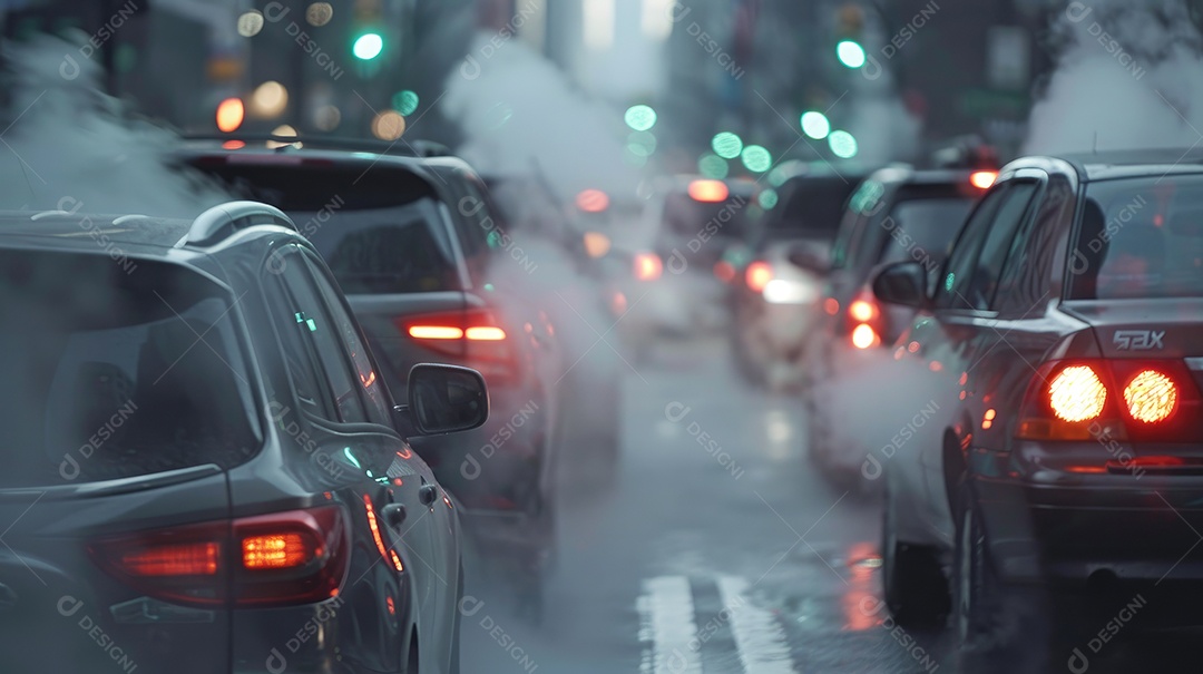 A poluição do ar vem do tráfego intenso de carros na fotografia profissional da cidade