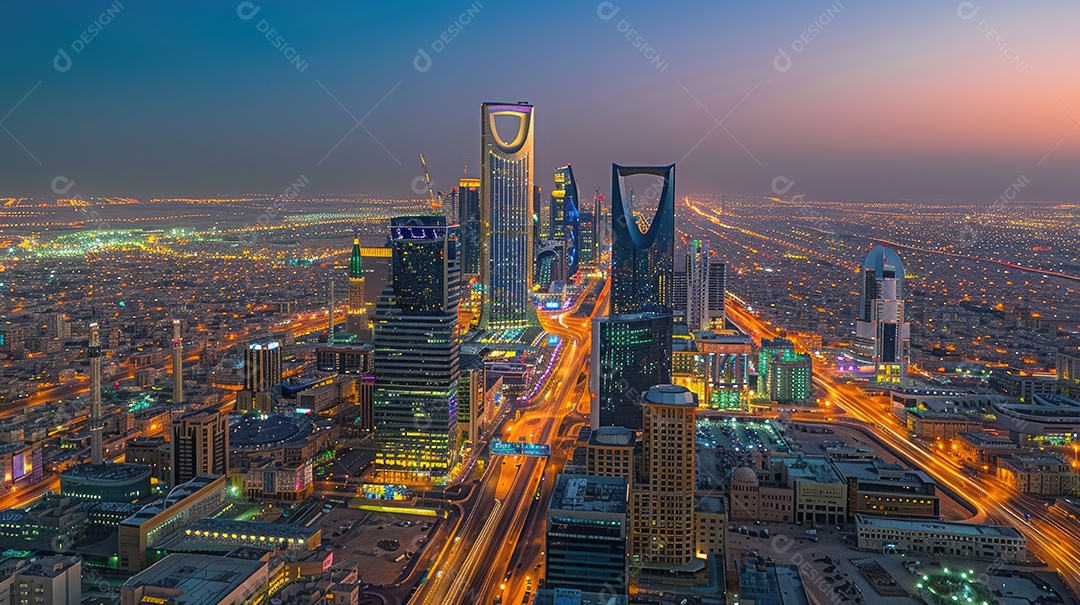 Prédios altos e noite movimentada da cidade