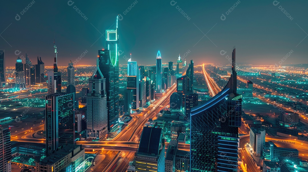 Prédios altos e noite movimentada da cidade