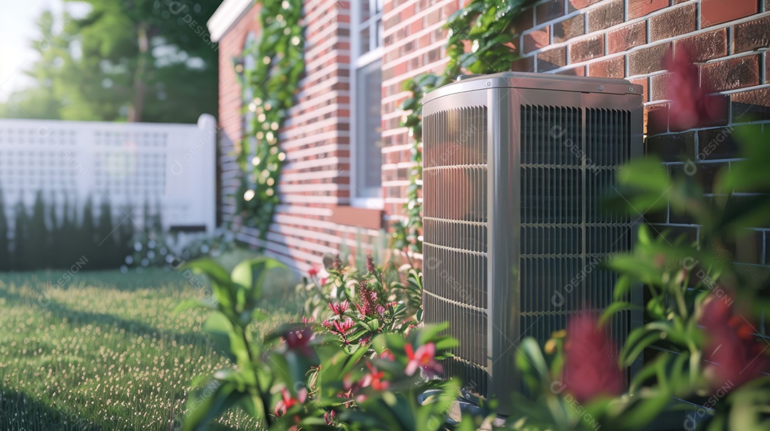 A aparência desgastada de um velho ar condicionado cercado por hera trepadeira