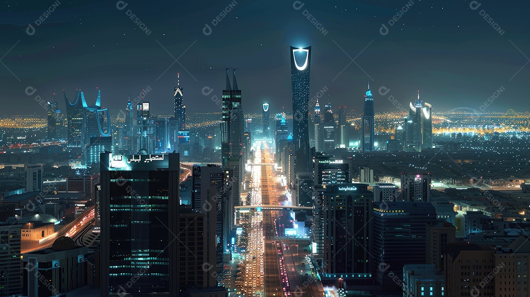 Paisagem urbana vista do alto dos arranha-céus ao entardecer