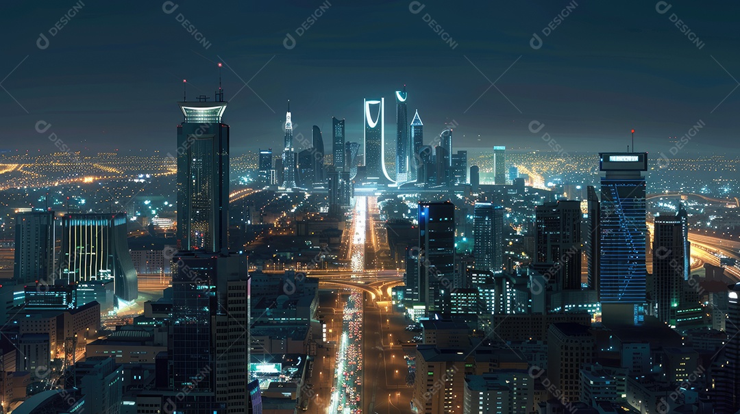 Paisagem urbana vista do alto dos arranha-céus ao entardecer