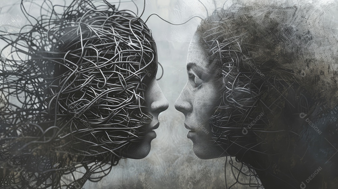 Conceito de ilustração abstrata representando bem-estar mental atenção plena e ansiedade saúde mental e doença masculina ondas psíquicas