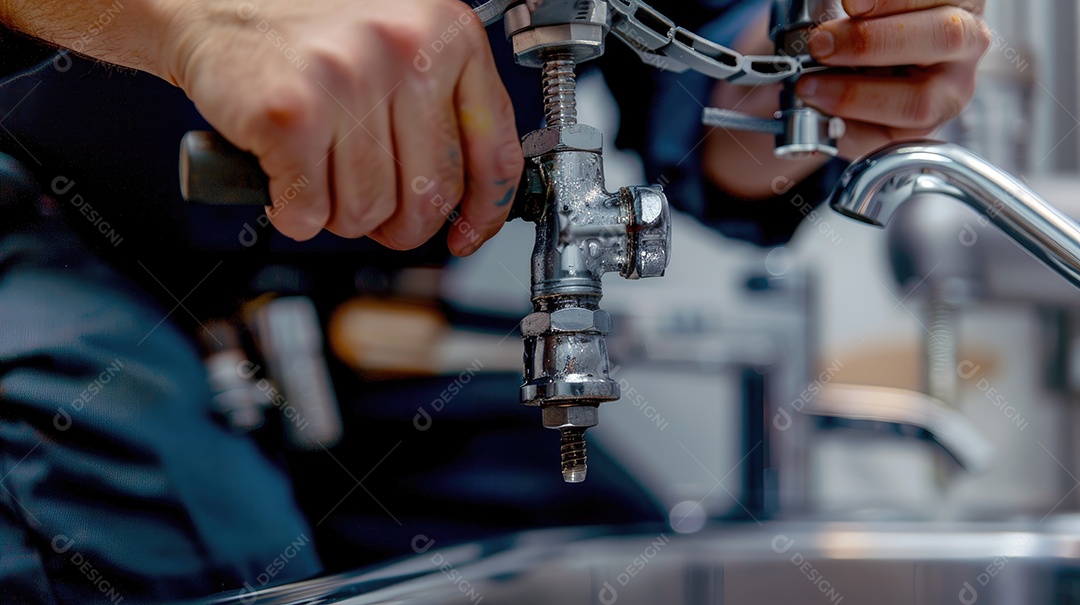 Um encanador está trabalhando em um ralo entupido