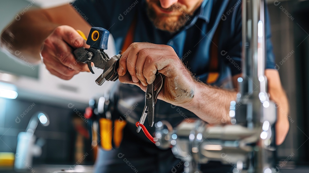 Um encanador está trabalhando em um ralo entupido