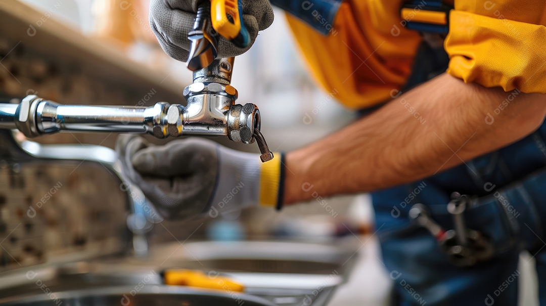 Um encanador está trabalhando em um ralo entupido