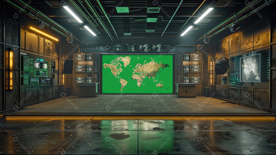 Um estúdio de TV virtual com fundo de tela verde é uma ferramenta versátil que pode ser usada para criar uma ampla gama de efeitos realistas IA