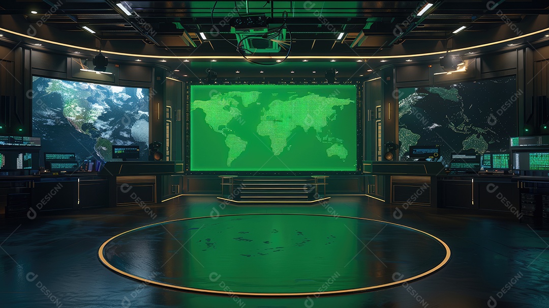 Um estúdio de TV virtual com fundo de tela verde é uma ferramenta versátil que pode ser usada para criar uma ampla gama de efeitos realistas IA