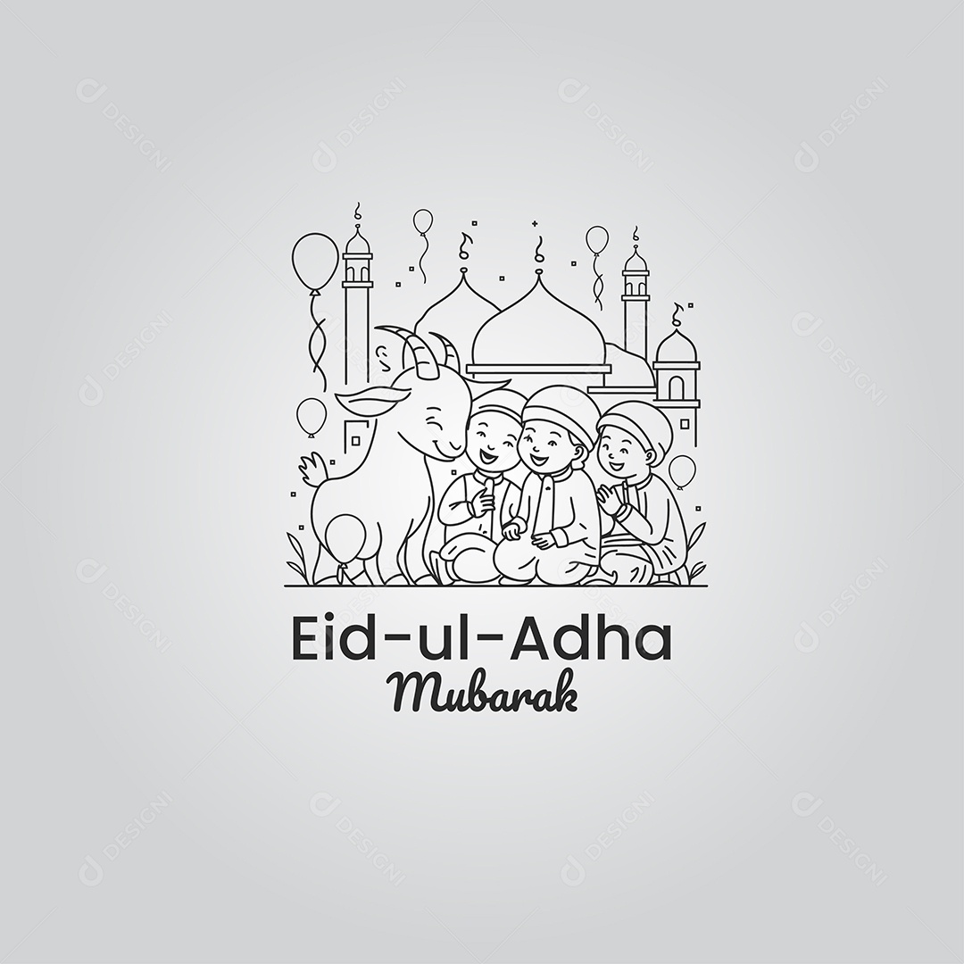 Desenho Ilustrativo do Festival Mulçumano Eid ul adha PNG + AI Editável