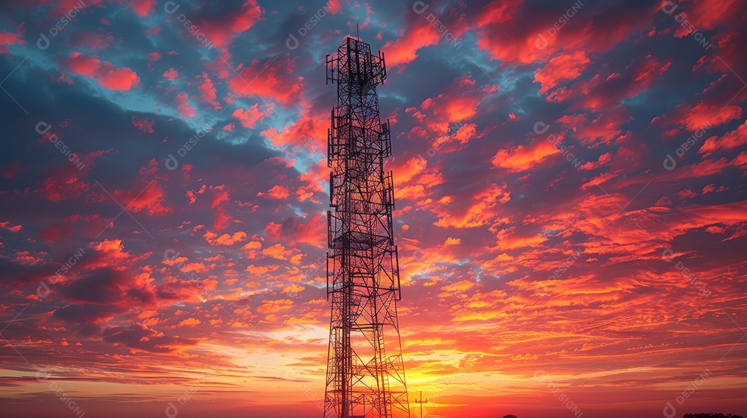 Linhas de alta tensão ao pôr do sol torre de transmissão elétrica de alta tensão