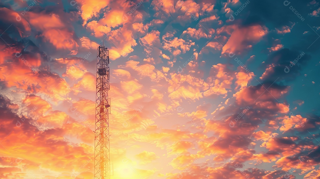 Linhas de alta tensão ao pôr do sol torre de transmissão elétrica de alta tensão