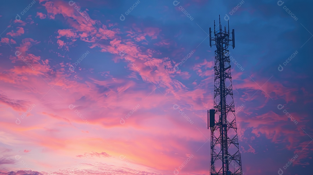 Linhas de alta tensão ao pôr do sol torre de transmissão elétrica de alta tensão