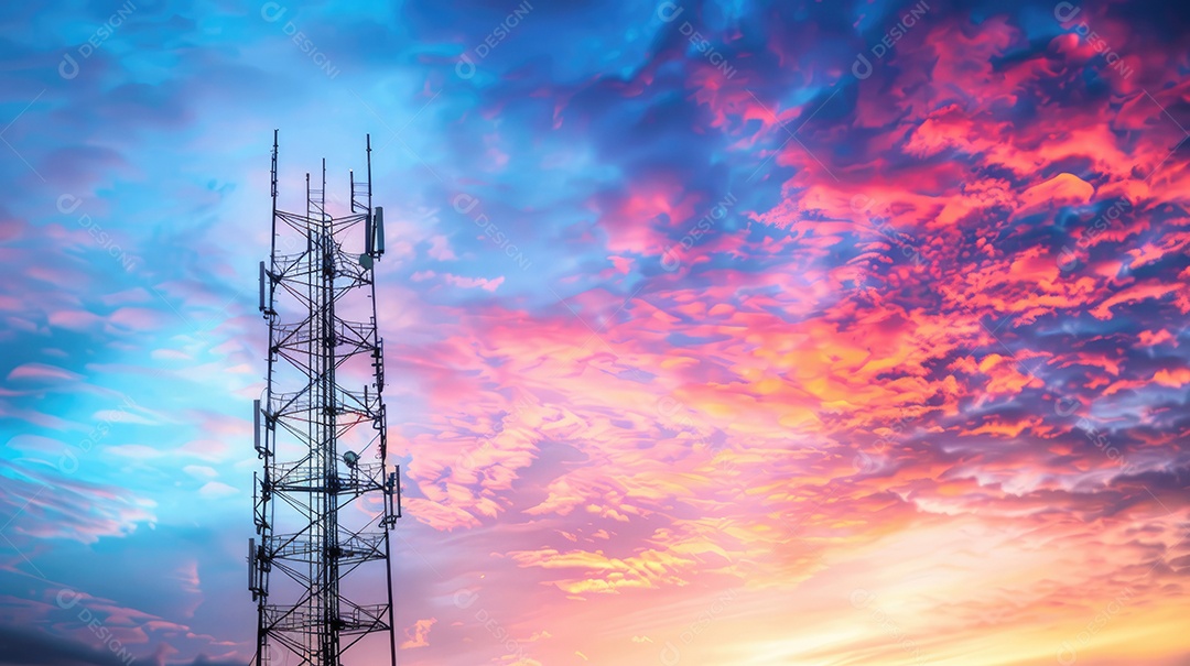 Linhas de alta tensão ao pôr do sol torre de transmissão elétrica de alta tensão