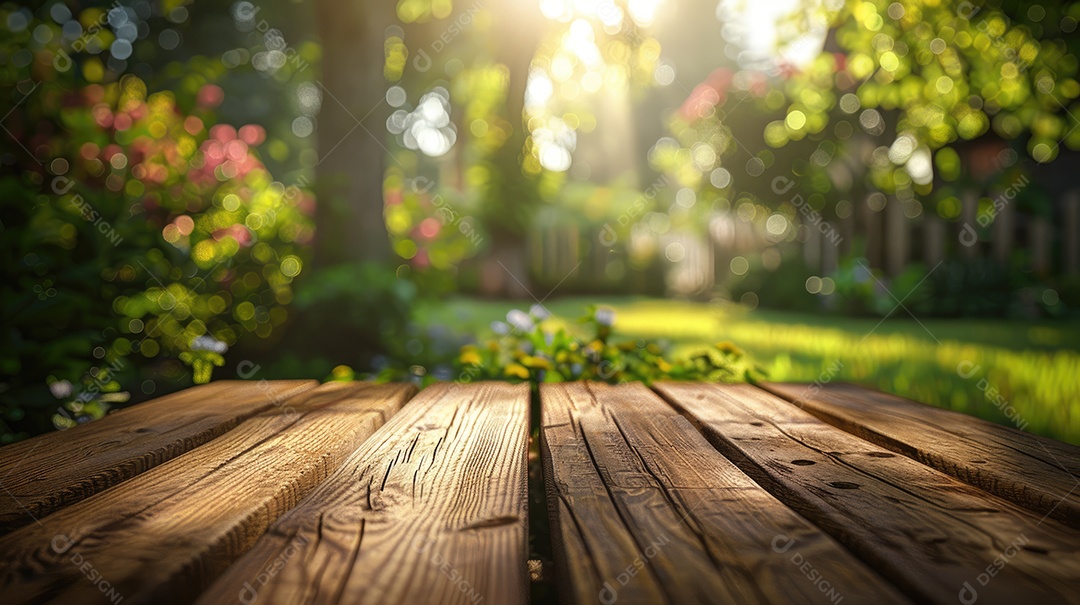 Mesa de madeira no jardim