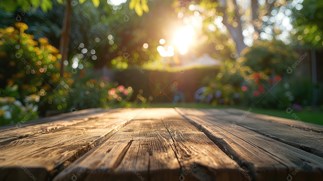 Mesa de madeira no jardim