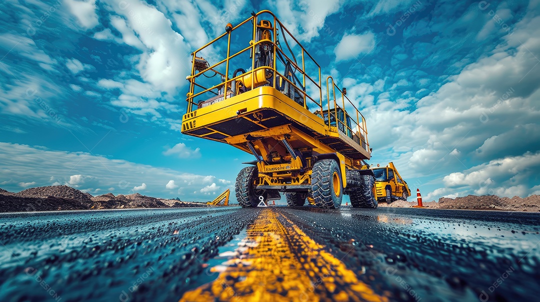 Um guindaste automotivo com lança telescópica está instalado ao ar livre sob um céu azul