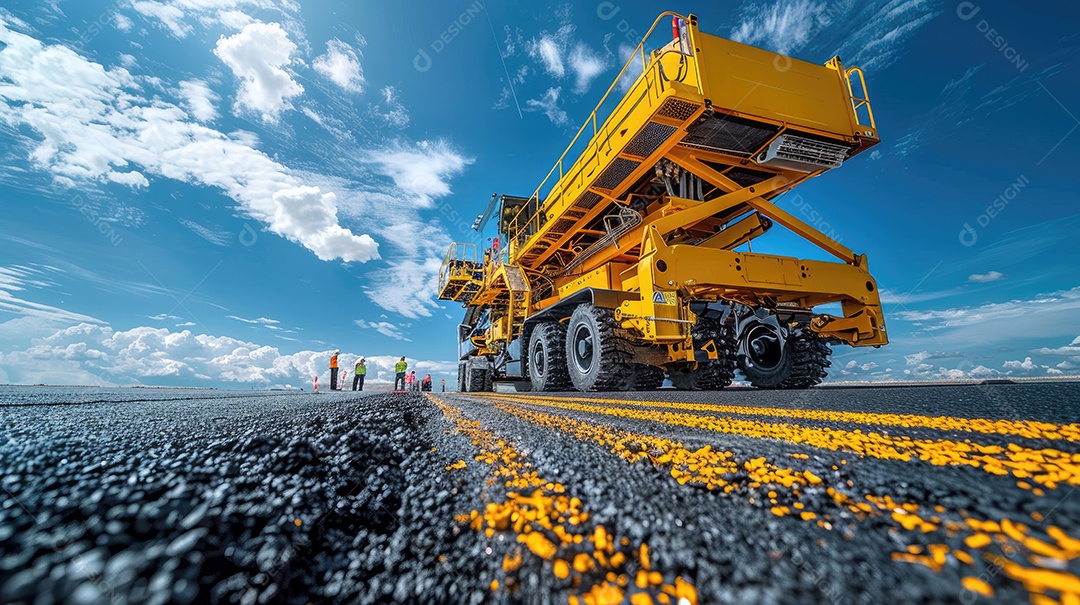 Um guindaste automotivo com lança telescópica está instalado ao ar livre sob um céu azul