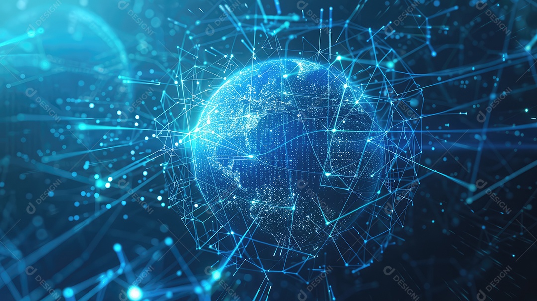 Representação digital da Terra encapsulada em uma grade de rede futurista