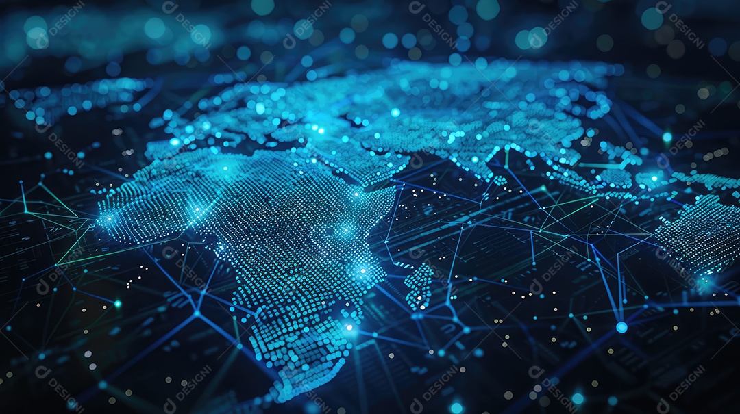 Representação digital da Terra encapsulada em uma grade de rede futurista