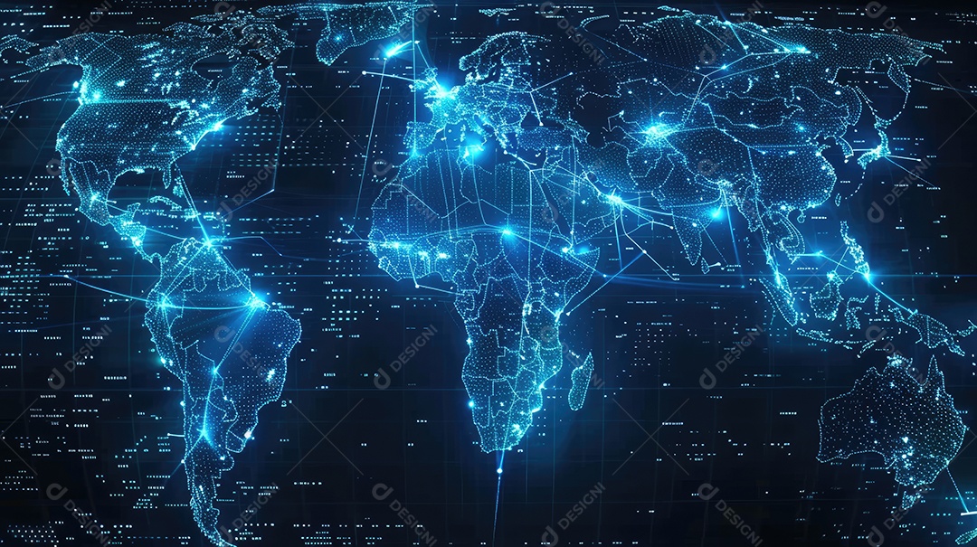 Representação digital da Terra encapsulada em uma grade de rede futurista