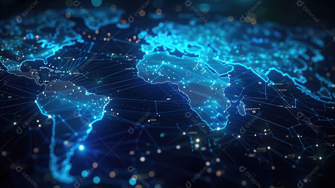 Representação digital da Terra encapsulada em uma grade de rede futurista