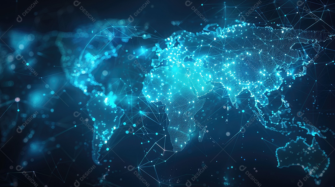 Representação digital da Terra encapsulada em uma grade de rede futurista