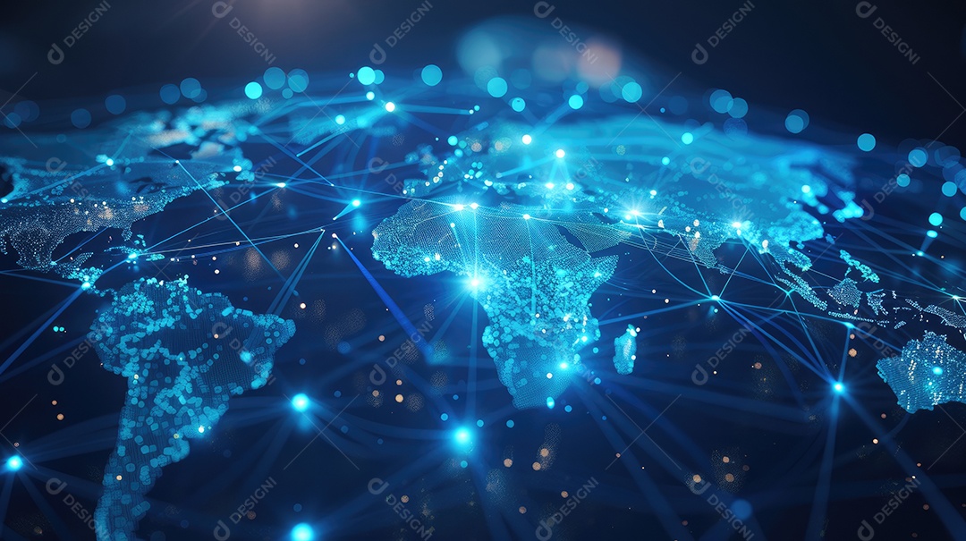 Representação digital da Terra encapsulada em uma grade de rede futurista