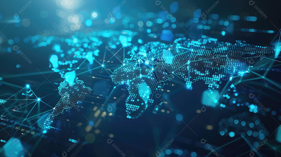 Representação digital da Terra encapsulada em uma grade de rede futurista