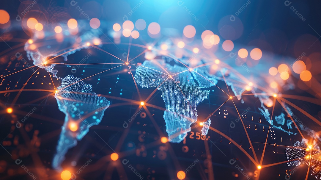 Representação digital da Terra encapsulada em uma grade de rede futurista