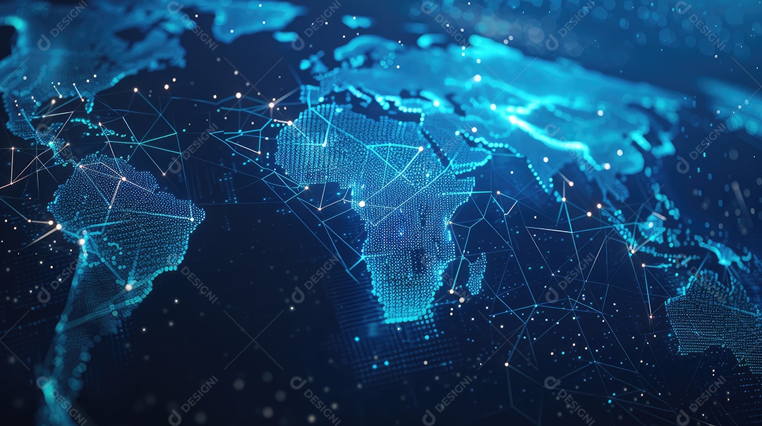 Representação digital da Terra encapsulada em uma grade de rede futurista
