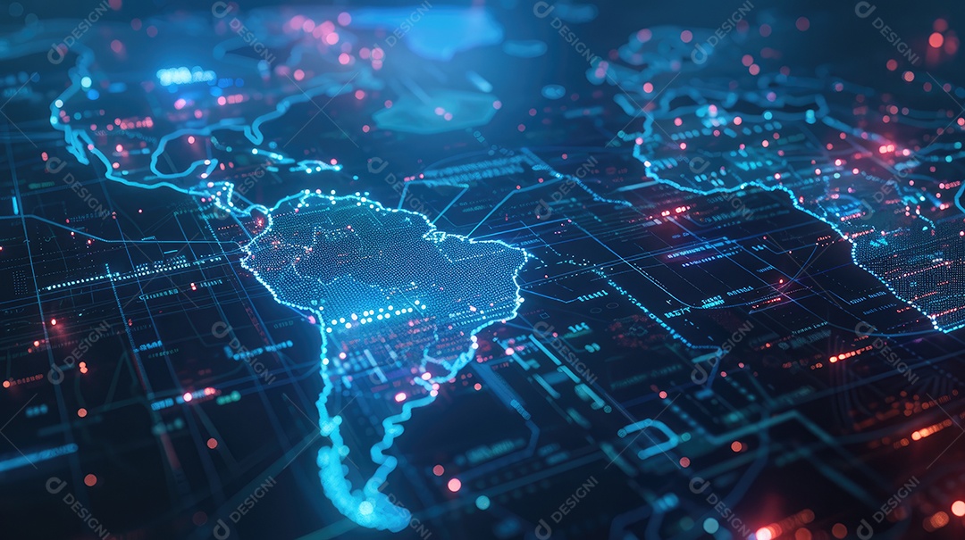 Representação digital da Terra encapsulada em uma grade de rede futurista