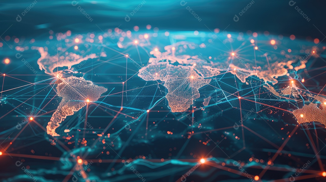 Representação digital da Terra encapsulada em uma grade de rede futurista