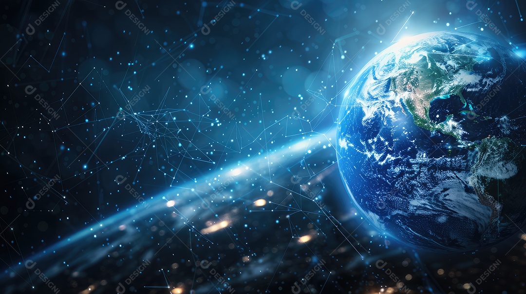 Representação digital da Terra encapsulada em uma grade de rede futurista