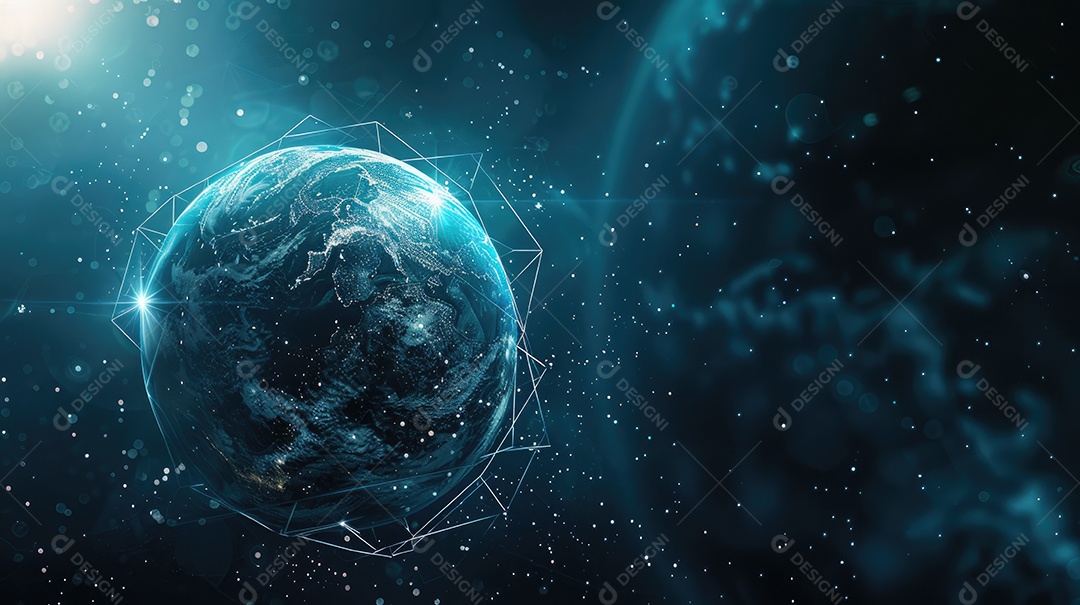 Representação digital da Terra encapsulada em uma grade de rede futurista
