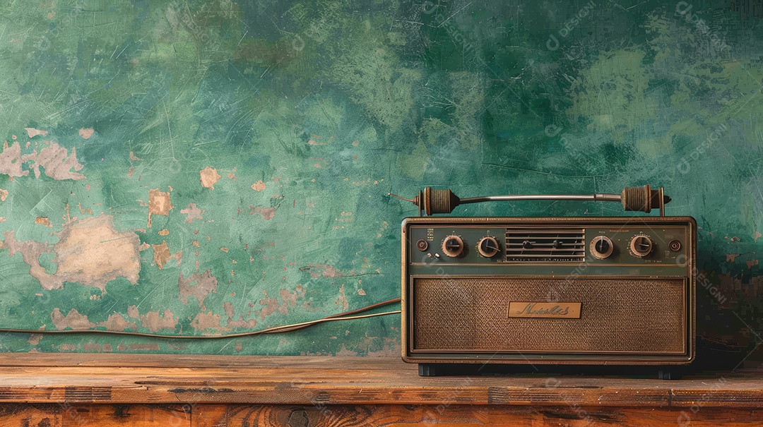 Rádio vintage retrô e elegante como um banner amplo para conversas de mídia ou conceitos de streaming de podcast com área de copyspace