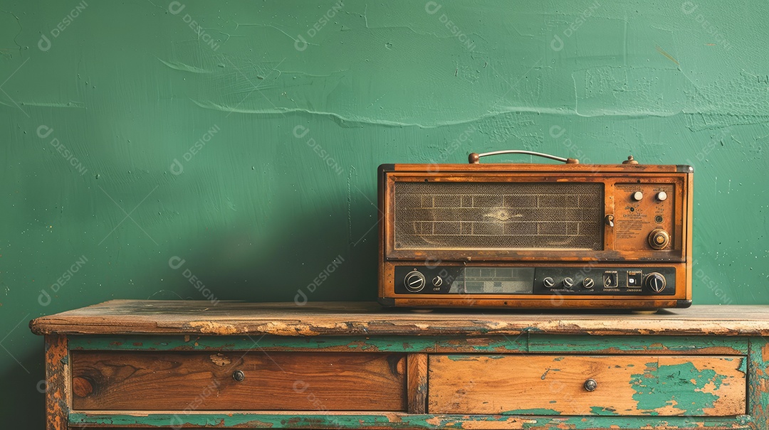 Rádio vintage retrô e elegante como um banner amplo para conversas de mídia ou conceitos de streaming de podcast com área de copyspace