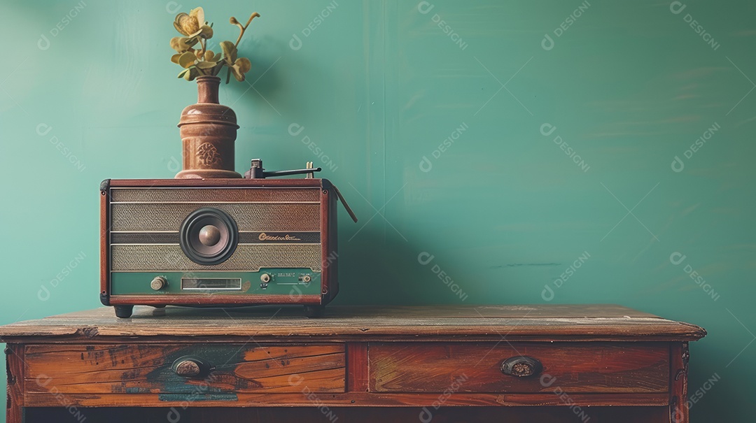 Rádio vintage retrô e elegante como um banner amplo para conversas de mídia ou conceitos de streaming de podcast com área de copyspace